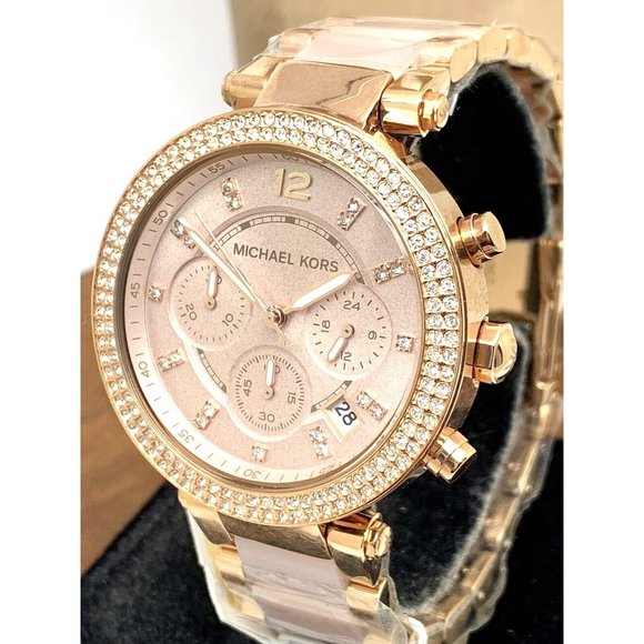 Michael Kors Womens Watch MK5896 Quartz Chronograph 39mm Rose Gold Steel Plastic - Picture 1 of 15